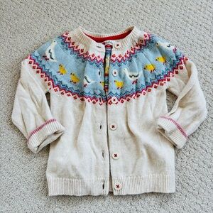 Mini Boden fair isle ducks Beige and Blue Patterned Cardigan